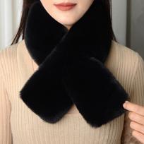Winter Warm Plush Cross Scarf Solid Color Thickened Neck Scarf Soft Faux Rabbit Fur Scarf Autumn Winter
