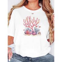 Watercolor Coral Reef Fish T-Shirt Underwater Ocean Graphic Tee Women’s Crew Neck Short Sleeve Top S