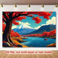 2D Scenic Mount Fuji Red Maple Lake Photography Background 47.2x31.5inch/120*80cm