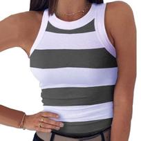 Women Summer Vest O-neck Sleeveless Slim Fit Vest Striped Print Tank Tops High Elastic Summer Sexy Digital Print Vest Tops S