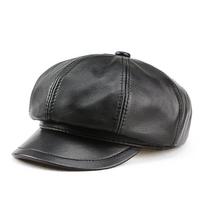 Lambskin Genuine Leather Beret - Women's Duckbill Hat, Slimming Design, Autumn/Winter Style, Octagonal Unisex Painter's Hat. L (54-56cm) Adjustable