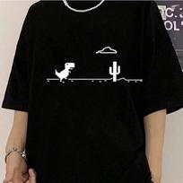 Mosaic Game Cactus Little Dinosaur Prints  T-Shirts Creativity Street Funny Short Sleeve Casual All-Math Womes  Clothing S įvairiaspalvis