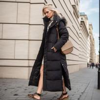Over The Knee Long Parkas Coat Female Winter Fashion Slim-fit Down Cotton Hooded Thick Warm Parkas Coat Winter Jacket Women M juoda