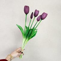 Artificial Tulipa Gesnerianacenterpiece With Realistic Silicone Material For Event Decor DarkPurple