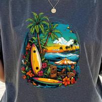 Tropical Surf Scene T-Shirt | Hawaiian Vibes Tee, Ocean Lover's, Scenic Hawaii S