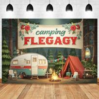 Forest Camping Tent Photography Backdrop Banner Spring Summer Birthday Party Family Party Custom Name Decoration Background Vinyl 120x80cm