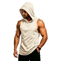 Men's Sleeveless Hoodie Muscle Fit Gym Tank Top Breathable Quick Dry Workout Vest for Training and Fitness L