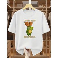 European Size Plus Size Men'S T-Shirts Little Frog Wearing a Hat Emotional Print Round Neck Short Sleeve Tee Comfortable Casual Short-Sleeved T-Shirt S