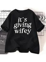 Its Giving Wifey T-Shirt Bride To Be T Shirt Wedding Day Tshirt Wifey Vibes Bride Tshirt Casual Cotton Short Sleeve Woman Tops S