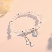 Real Shot Cat's Eye & Camellia Tassel Bracelet | Women’s S925 Silver | Qixi Festival Gift 925 Silver