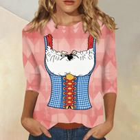 Women Casual Three Quarter Sleeve Oktoberfest Print Round Neck Shirt Lightweight Comfortable Fit Stylish Design XL smėlis