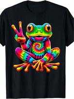 Tie-Dye Cool Frog Peace Sign Hippie Unisex T-Shirt S