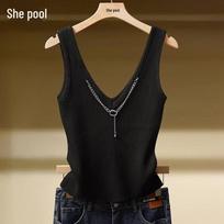 Women's Chain Detail Slim Fit V-Neck Camisole One Size