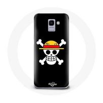 Coque pour Samsung Galaxy A6 2018 One Piece Manga Tete de Mort Fond Noir