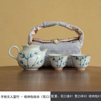Hand-painted Bamboo Tea Set Kit Aesthetic Teapot and Tea Cup Set 1 Pot 2 Cups Tea Maker Picnic Portable Bags Accessories Craft B set