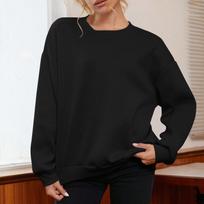 Women's Fashion Casual Loose Solid Color Padded Sweatshirt XXL juoda