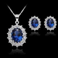 Fashion Jewelry Sets For Women Blue Full Crystal Flower Pendant Necklace Earring Set AVE SET