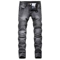 Madingi vyriški laisvalaikio elastingi klostuoti džinsai Slim Fit džinsinės kelnės S