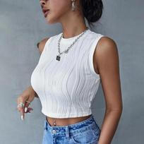 Sleeveless Ribbed Knitted Vest Neck Slim Cropped Top L