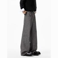 Grey Straight Leg Casual Men American Streetwear Brand Retro Stylish Loose Wide Leg Plaid Suit Pants S pilka