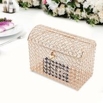 Wedding Iron Card Box with Heart Lock,Gold/Silver Tabletop Money Card Box 31*16*25cm for Bedrooms,Dressers M