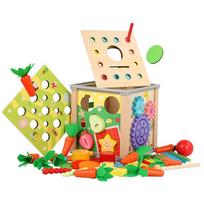 9 in 1 Montessori Permanence Box Carrots Toys Child Wooden Shape Sorting & Matching Educational Toys for Kid Over Age 1-Year-Old