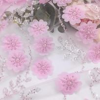 100*130Cm 3D Flower Tulle Fabric Mesh Sequins Lace Fabric for Wedding Dress Shawl Hair Accessorie Diy Sewing Supplies Crafts New 100X130cm rožinė