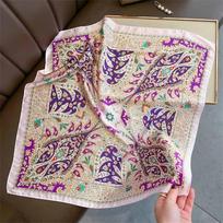 Vibrant Purple Luxury Square Scarf Women 70X70Cm Silk Scarves Orange Edge Boho Print Spring Summer Beach Cover Bandana Shawl 70x70cm