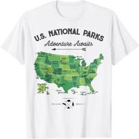 62 National Parks Map US Park Vintage Camping Hiking Retro T-Shirt S balta