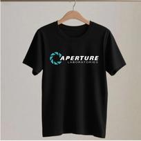 Mens women Tshirt Portal 2 Aperture Laboratories Logo Mens Tshirt Video Game Fan Clothing Shirt Cotton Short Sleeve T Shirt M black