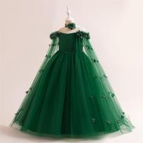 Formalios rožinės pamergės suknelės mergaitėms, elegantiškos vakarinės, tiulio, su gėlėmis, princesės vestuvių vakarėlio suknelė, gimtadienio, išleistuvių kostiumas 8-12 metų EMA 8Y žalia