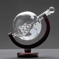 850ml Globe Decanter with Cup and Wooden Stand - Transparent Whiskey Bottle, New Model