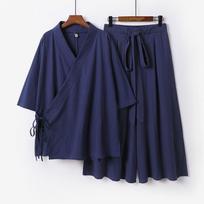 Vyriškas Japonijos Kimono Kardiganas Kelnės Rinkinys Lino Yukata Haori Samurajų Kostiumas Harajuku Laisvas Švarkas Kostiumas M