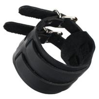 Vintage Genuine Leather Punk Bracelet Double Buckle Wide Cuff Wristband for Men Women Gothic Jewelry One size