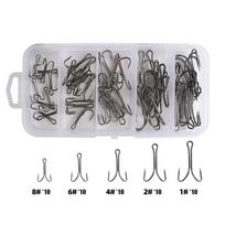 50Pcs/Box Mix Treble Fishing Hooks Kit Treble Hooks Fishhook For Artificial Hard Bait Bass Trout Saltwater Triple Fishing Hooks 50Pcs