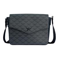 MCM Dark Grey Lauretos Jacquard Messenger Bag with Flap Closure & Adjustable Strap for Daily & Commute Use Basic Set (Bag+Dust Bag)