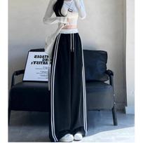 Retro Color Block Patchwork Wide-Leg Sweatpants for Women – Spring & Autumn M