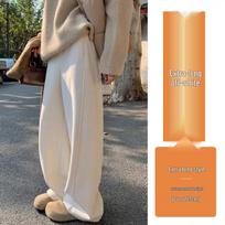 Women's Cozy Off-White Cashmere Wide-Leg Pants, Winter 2026, High-Waisted, Fleece-Lined, Casual Glutinous Rice Style. M, suggested 100-110 jin