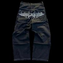 RogueWave Streetwear Džinsai Y2K Retro Hip Hop Siuvinėti Platūs Džinsai Retro Juodi Kelnės Vyrams Moterims Nauji Aukštu Juosmeniu Plačių Kojų Kelnės S juoda