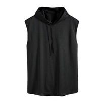 Men Vest Hooded Adjustable Drawstring Sleeveless Summer Vest Wide Shoulder Straps Pure Color Quick Drying Sports Tops XXL