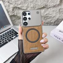 Vintage Wood Grain Frameless PU Leather Case For Samsung Galaxy S26 S25 S24 S23 Ultra Magnetic Grip Anti-Fall Protective Cover Galaxy S25 Ultra