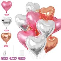 Romantic Love Balloon Pack – Red Silver Heart Foil Balloons for Valentine's Day & Proposal Decor 18inch