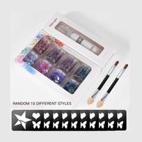 8color Glitter Tattoo Gel Kit Multifunctional Sparkling Body Sequin with Stencils Glue Brush Temporary Body Art Makeup for Party