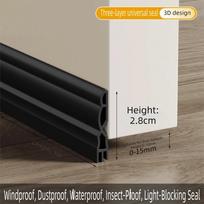 1PC 1m/39.37inch Anti-Cold TPE Door Bottom Seal Strip Self-adhesive Thicken Wearproof Windproof Door Gap Weather Strip (as the picture,1m)