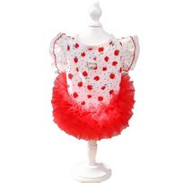 Pet Clothing Rose Pattern Cat Tutu Skirt Thin Breathable Flutter Sleeves Pet Princess Dress Soft Cat Cake Skirt Pet Outing (Red,XS)