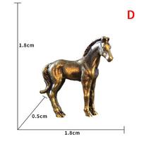 Antique Solid Brass Long Tail Horse Figurine, Feng Shui Zodiac Animal Miniature, Copper Desktop Decoration Craft Ornament