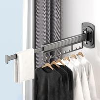 Space Aluminum Folding Clothes Hanger Retractable Wall Mount Cloth Drying Rack Rotatable Clothes Organization Rack Home