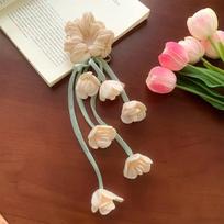 Tulips Floral Floral Scrunchie With Dangling Ribbon Le Muguet Hair Tie Ethereal Design Hair Accessory Fashion Accessory smėlis