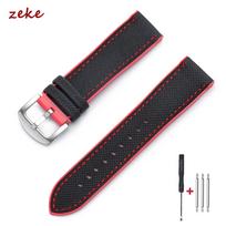 20mm Nylon Silicone Watch Strap for Omega for IWC Watches Men's Sport Stitched Watch Band 18/21/22mm Soft Replacement Watchband 18mm&with Silver Buckle