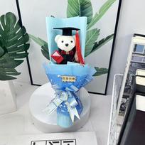 Lovely Graduation Bear Bouquet Simulated Handicraft Little Bear Bouquet Animal Personality Stuffed Simulated Bear Commencement mėlyna